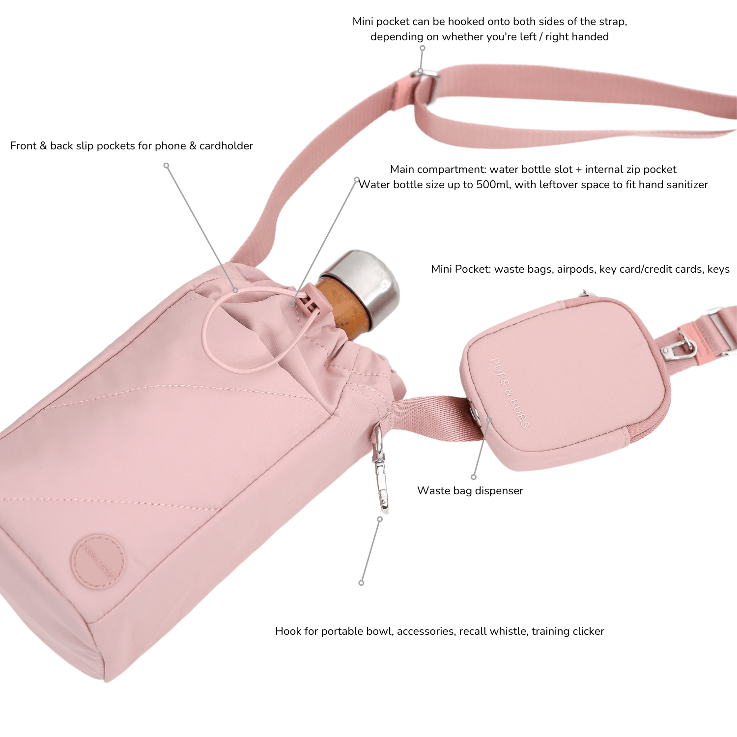 Amble Bottle Bag (Dusted Pink) - Pups & Bubs